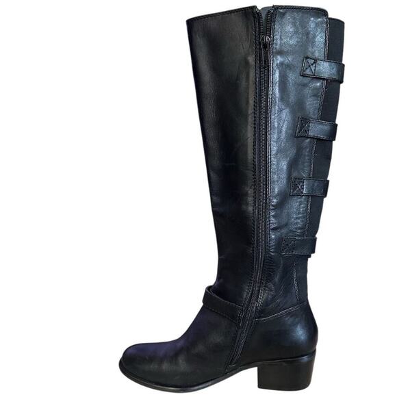 Arturo Chiang Black Riding Boots Knee High Buckle Strap Leather Women’s 7,5 - Picture 4 of 11